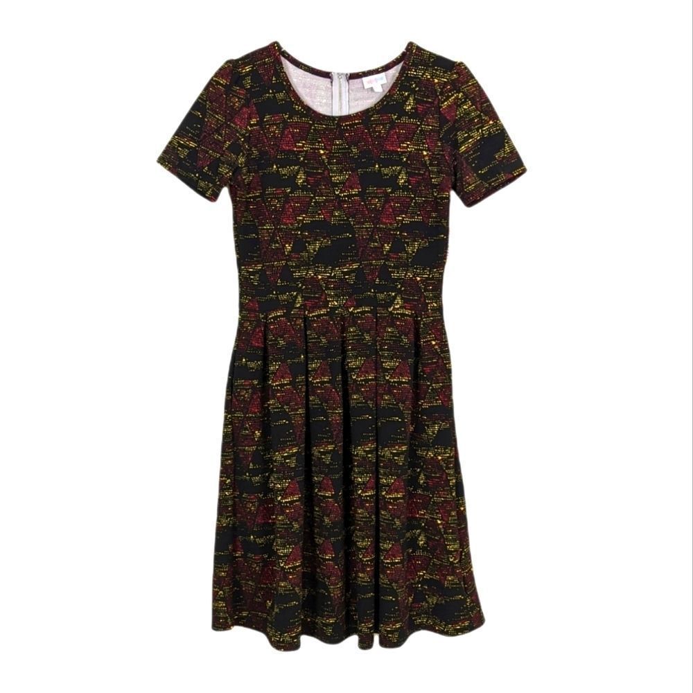 LulaRoe Amelia Pleated Short Sleeve Dress Medium Multi Print
